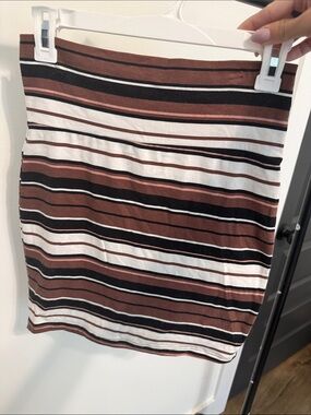 Charlotte Russe Brown, Black & White Striped Mini Skirt